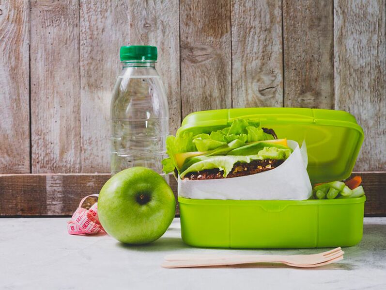 Apple, water and salad